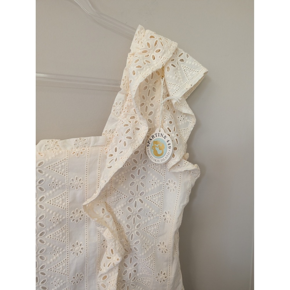 Spartina 449 Taralynn Eyelet Top Pearl White Ruffle Sleeve Cotton Top - Picture 4 of 14